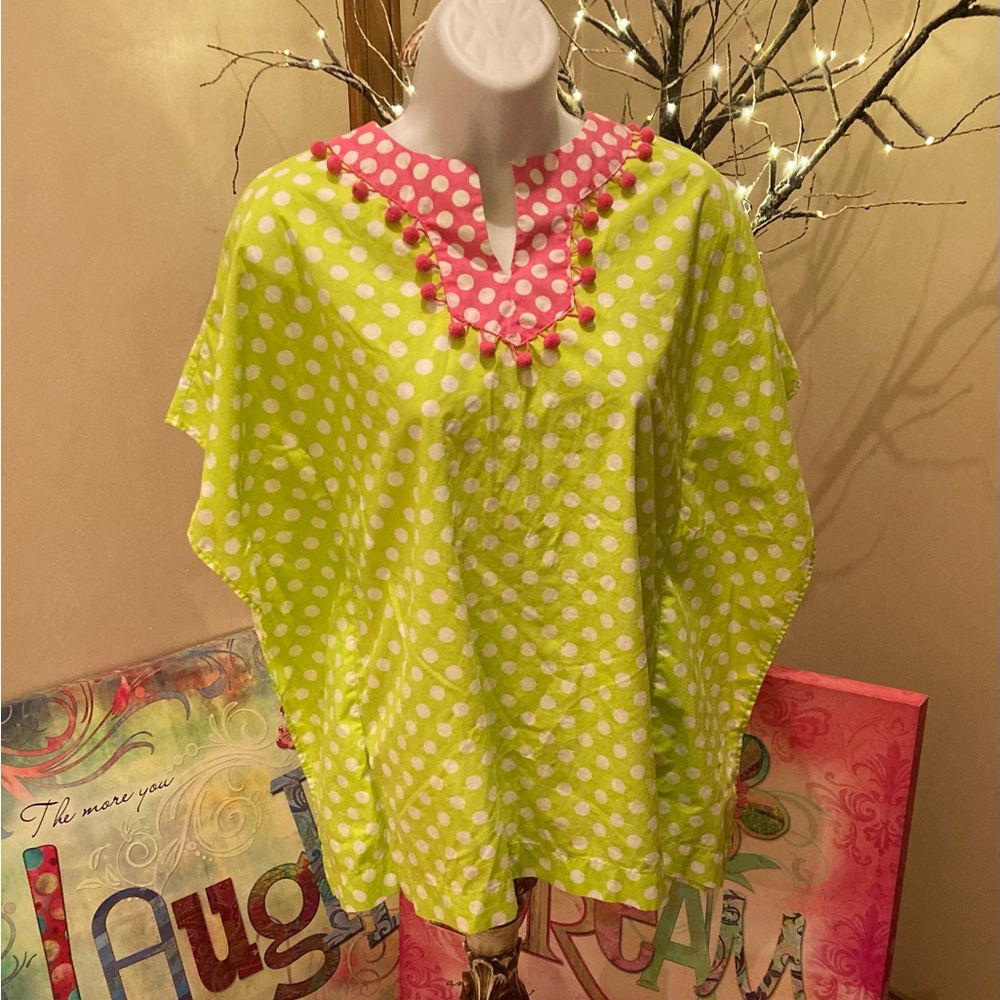 Kelly's Kids Lime Green Polka Dot Tunic with Pink Trim *READ